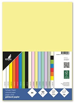 Kangaro - Coloured Paper Pastel Yellow DIN A4 160 g/m² FSC Mix - Pack of 50 - Letter Paper Craft Paper DIY