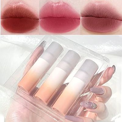 Sitovely 3 colori vellutata mousse rossetto labbra fango set, Lucidalabbra Velluto Opaco Set di trucco per macchie labbra lisce a lunga durata con confezione regalo sfumata | Struttura del fango (B)