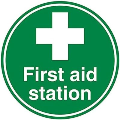 Station de premiers secours – 600 x 600 mm – Autocollant pour sol