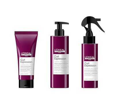 L'Oréal Professionnel, Trio Leave-In Boucles Définies, Ravivées & Intensément Hydratées pour Cheveux Frisés/Crépus, Crème Hydratante Intensive + Gelée Coiffante + Spray Raviveur, Sans Silicone