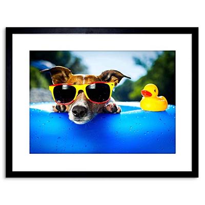 Wee Blue Coo Photo Jack Russell Beach Dog Rubber Duck Art Print Framed Poster Wall Decor 9x7 inch