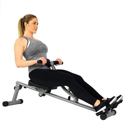 Sunny Health & Fitness SF-RW1205 12 Adjustable Resistance Rowing Machine Rower w/ Digital Monitor, Silver