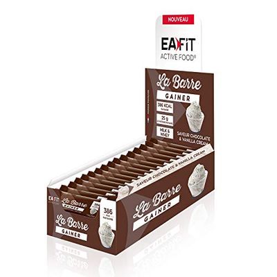 La Barre Gainer EAFIT|Apport de calories|Prise de masse Musculation et autres sport|386calories par barre+25g de protéines|Sans huile de palme,riche en vitamine|Chocolat&Vanilla Cream|16 barres de 90g
