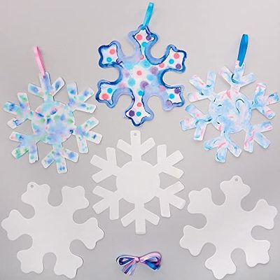 Baker Ross FX302 Snowflake Colour Diffusing Paper Shapes - Pack of 30, Winter Christmas Paper Decorations, Hanging Christmas Decorations, Arts and Crafts for Kids