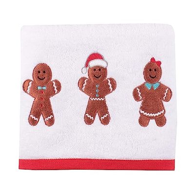 Fusion - Asciugamani natalizi a forma di omino di pan di zenzero, confezione da 2 (50 x 90 cm) - Morbido e soffice 100% cotone - Asciugamani ricamati di pan di zenzero - Asciugamani da bagno natalizi