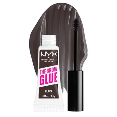 NYX Professional Makeup Colle Fixatrice à Sourcils Teintée, Tenue 16H, Formule Vegan, Fini Naturel, Applicateur Goupillon, The Brow Glue, Teinte : Black (05)