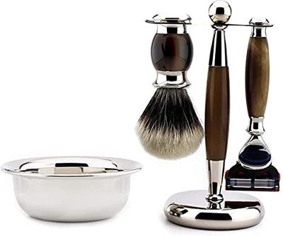 Juego de afeitar para hombre Manual 3 borde seguridad maquinilla de afeitar, tejón cepillo de afeitar de acero inoxidable tazón, cepillo de afeitar para Barba cara juegos de afeitar por JAG Shaving