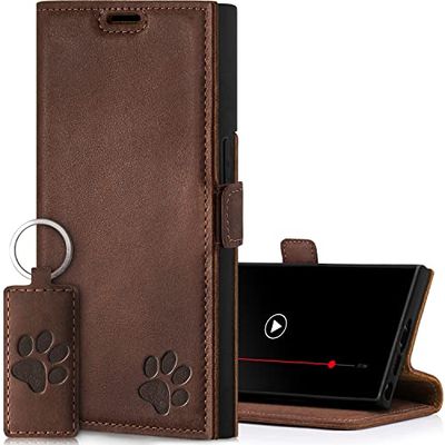 SURAZO Leather Wallet Mobile Phone Case Compatible with Samsung S23 Ultra - Flip & Fold Smartphone Case with Stand, RFID Blocker, Magnet Closure, 3 Slots for Bank Cards - Handcrafted European Leather