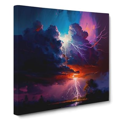 Thunderstorm Palette Knife Painting Canvas Wall Art Print Ready to Hang, Framed Picture for Living Room Bedroom Home Office Décor, 50x50 cm (20x20 Inch)