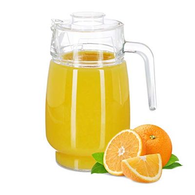 Relaxdays Jarro de vidro com tampa, cabo ergonómico, adequado para máquina de lavar louça, 1,3 l, transparente