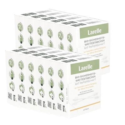 Larelle GOTS Ecocert - Juego de 12 bastoncillos de algodón para bebé, 720 unidades, con zona de seguridad adicional, varillas de limpieza, cosméticos, cuidado corporal, GOTS Ecocert, para orejas
