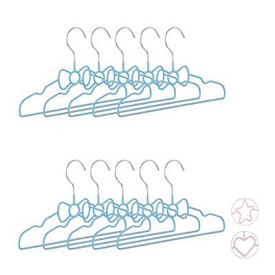 Relaxdays Pack de 10 Perchas Bebé con Lazo, Metal, Azul, 30 cm