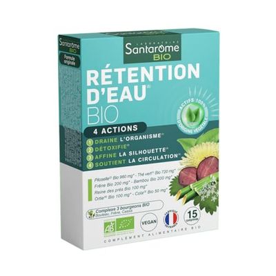 Santarome Bio - Rétention d'Eau | Complément Alimentaire Draineur & Détox | Favorise l'Elimination de l'Eau - A base de plantes Bio - Pilosselle, Thé Vert | 15 Comprimés | Végan | Made In France