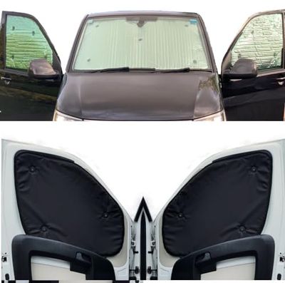 Thermal Blinds Compatible With Vauxhall Vivaro (Third Generation) (Years 2019-Date) (Full Set SWB With Barn Doors) With Backing Colour in Black, Reversible