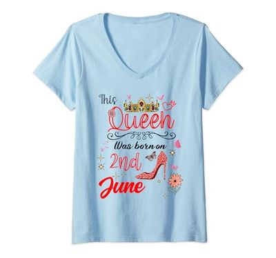 Mujer 2 de junio Cumpleaños Esta reina nació el 2 de junio Camiseta Cuello V