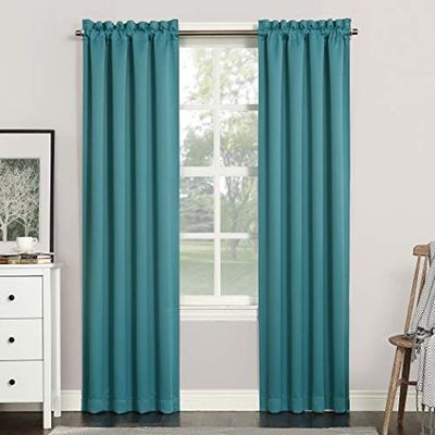 Sun Zero Tige de Poche occultant fenêtre Panneau, Marine Bleu Sarcelle, 101,6 x 241,3 cm