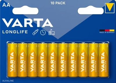 Varta Pilha Longlife Power AA Mignon LR06 (embalagem de 10 unidades), pilha alcalina - "Made in Germany" - Adequado para brinquedos, lanternas, comandos e outros aparelhos que funcionam a pilhas