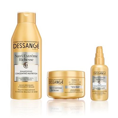DESSANGE - Cofanetto Nutri-Extreme Richesse - Shampoo nutriente + Maschera per capelli + elisir concentrato nutrizione - nutre intensamente e ripristina morbidezza - Per capelli molto secchi, ricchi,