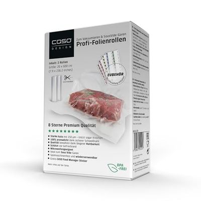Caso 2 Rotoli di Pellicola per sottovuoto 20x600 cm, robusti e Resistenti, Saldatura Robusta, Resistenti all'ebollizione, Adatti al microonde