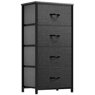 YITAHOME Cassettiera in tessuto con 4 cassetti,Struttura in Metallo, Cassettiera Salvaspazio Camera da Letto,grigio nero