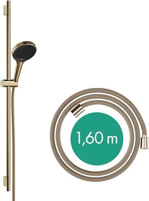 hansgrohe Rainfinity - set de ducha, ducha de mano con barra ducha 90cm, soporte ducha y Designflex flexo textil de ducha 160cm, alcachofa de ducha con 3 tipos de chorro, bronce cepillado, 28743140