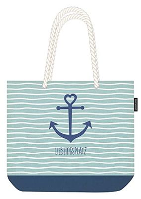 Grafik Werkstatt Sac de plage unisexe | 100% coton | in Mind Barefoot at the Beach Bag (pack of 1), bleu, S, Maritime
