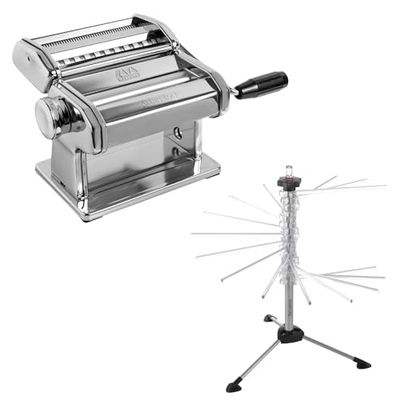 Set Preparazione Pasta, Macchina per la Pasta Atlas 150 + Essiccatore + Accessori Fettuccine e Taglioni, Accessori per Cucina, Materiali di Qualità, Made in Italy.