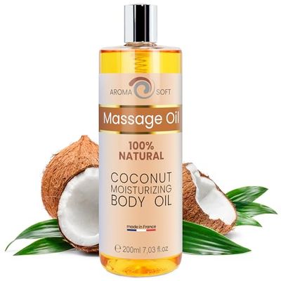 Olio di Massaggio con Vinaccioli e Noce di Cocco, Lubrificante per Pelle, Allevia Dolore, Esperienza Spa Aromatica, Idratante Corpo, Senza Residui Grassi 200 ml