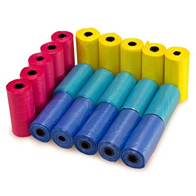 ARQUIVET Sacchetti di ricambio per cacca di cane - 20 rotoli x 15 sacchetti - 300 sacchetti per cacca di cane - Colori assortiti - Accessori da passeggio per animali domestici