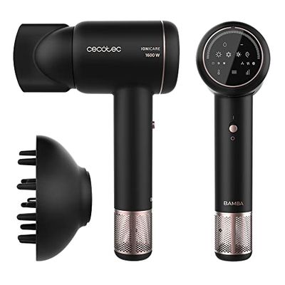 Cecotec Asciugacapelli con motore digitale Brushless Bamba IoniCare RockStar Ion Touch. 1600 W, Ion reale, Touch screen, Accessori con attacco magnetico: diffusore e ugello concentratore, cavo 1,8 m