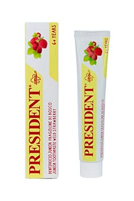 President DENTIFRICIO JUNIOR 6+ per bambini dai sei anni in su. Gusto Fragoline di bosco, anticarie, protegge gengive e smalto dei denti. Senza parabeni, SLS, allergeni e PEG - RDA 30-50 ml