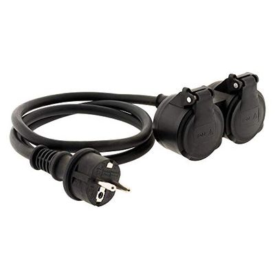 Zenitech - Extensão de cabeça dupla para obra HO7RN-F 16A 3G1,5 mm² preto 1 m