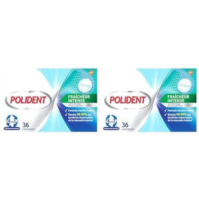 Polident Nettoyant Quotidien, Pour Prothèses Dentaires Partielles ou Complètes,Fraîcheur Intense, 36 Comprimés (Lot de 2)