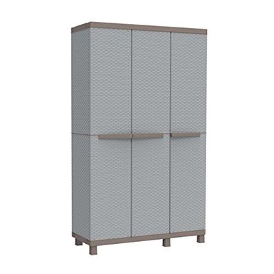 Terry, C-rotan 102a, multifunctionele kast met drie deuren in rotan-look, 2 gescheiden binnenruimtes, voor binnen en buiten, 102 x 39 x 170 cm