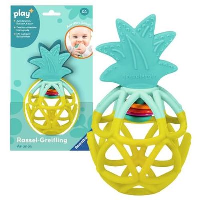 Ravensburger 4869 Play+ Sonajero de Agarre: piña, Ayuda Dental, Juguete de Silicona para bebés a Partir de 0 Meses, Color Amarillo (2004869)