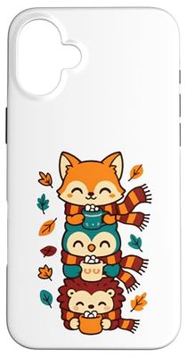 Foulard d'automne Motif Renard, Chouette, hérisson, Cacao Chaud Coque pour iPhone 16 Plus