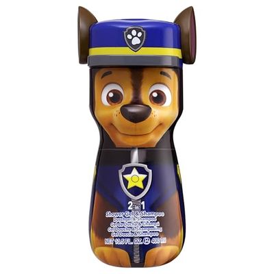 Paw Patrol Chase 2-in-1 Shower Gel & Shampoo for Kids & Adults – Vegan, 90% Natural Ingredients, 3D, Paraben Free, Dermatologically Tested, Gentle Hair & Body Wash for children Ages 3+, 400ml
