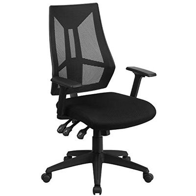 Flash Muebles Respaldo Alto Malla multifunción Giratorio Tarea Silla con Brazos Ajustables, Metal, Negro, 65.41 X 64,77 x 28.57 cm