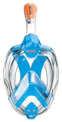 SEAC AMICA, Maschera Integrale da Snorkeling per adulti e bambini dai 6 anni in su, facciale in polimero anallergico senza ftalati, azzurro/arancione, S/M