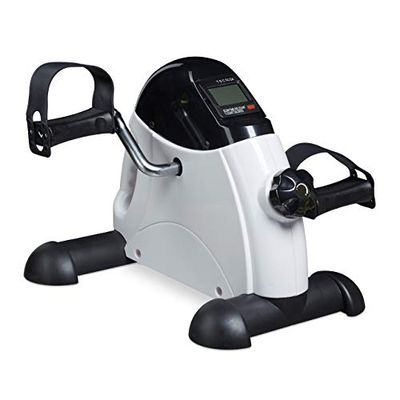 Relaxdays stoelfiets, pedaaltrainer voor thuis & op kantoor, arm-en beentrainer, HBD: 30x35x41 cm, zwart/wit