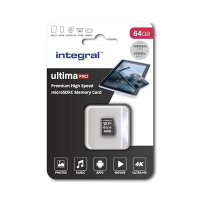 64 GB Micro SD-kaart 4K Ultra-HD Video Premium Hoge Snelheid Geheugen Microsdxc Tot 100MB/S V30 UHS-I U3 A1 C10, door Integral