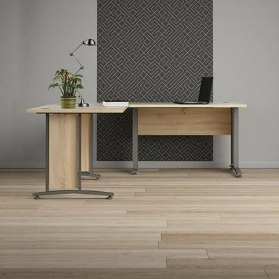 Dmora - Bureau Melisande, Pupitre Polyvalent, Table de Bureau pour PC, Plan de Travail, 200x200 h75 cm, Gris et Chêne