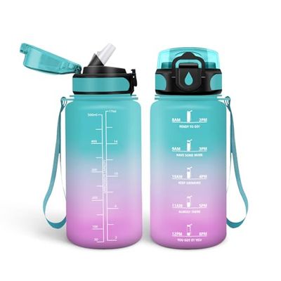 HoneyHolly Drinkfles 500 ml, BPA-vrij en lekvrij, drinkfles met rietje, herbruikbare drinkfles voor de basisschool, motiverende drinkfles voor school, fitnessstudio, kantoor, hardlopen