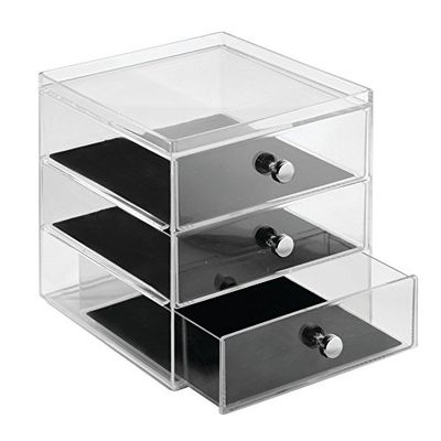iDesign Clarity Jewelry Organizador de jóias | Caixa de jóias com 3 gavetas para relógios, colares, anéis, etc. | Organizador de jóias anti-riscos, plástico transparente