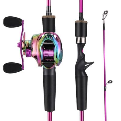 Sougayilang Baitcaster Combo Canne à pêche 2 pièces et Moulinet Violet avec Moulinet pour Eau Douce 1,8 m avec Moulinet à Gauche