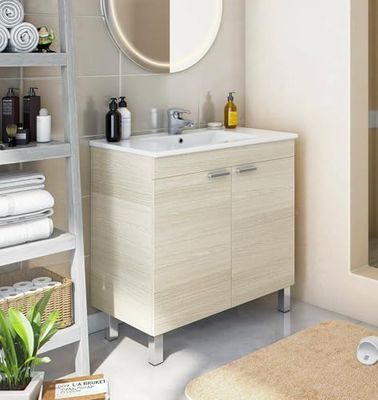 Dmora Mobile sottolavabo Irwin, Mobiletto da Bagno, Contenitore Porta lavabo, Armadio per lavandino, 80x45 h80 cm, Rovere