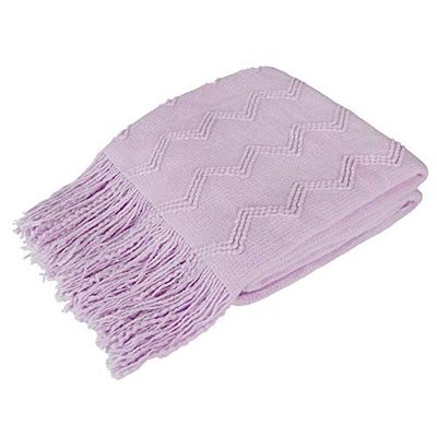 PAVILIA Light Purple Knit Throw Blanket Couch, Soft Knitted Boho Farmhouse Home Decor Woven Throw, Cozy Decorative Afghan Bed Sofa, Outdoor Summer Fall Gift Lightweight, Lilac Lavender Purple, 50x60