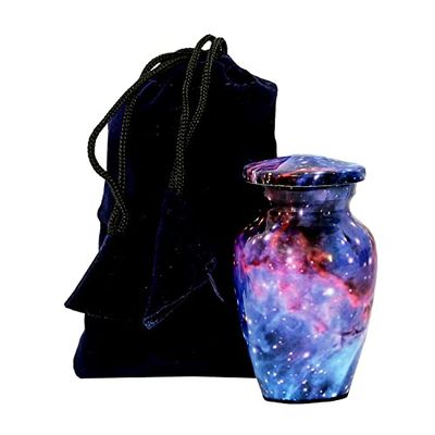 hlc URNS Urne Souvenir – Joli Univers Cosmique Galaxie – Petite urne Souvenir pour Cendres humaines avec 1 Sac en Velours – Mini urne Souvenir (3 CU.in)