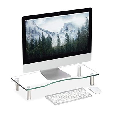 Relaxdays monitor verhoger glas, tv verhoging, monitorstandaard, hoogte verstelbaar 9-11 cm, 56x24 cm, doorzichtig