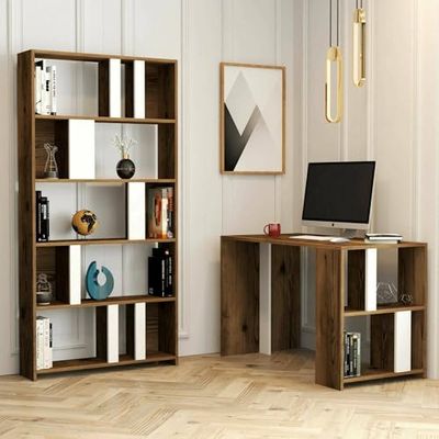 Dmora Mirach Desk, Multipurpose Writing Desk, Office Table for PC Holder, Worktop, 120 x 60 x 75 cm, Walnut and White
